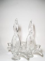 Paire de chandeliers vintages en cristal de Vannes années 60