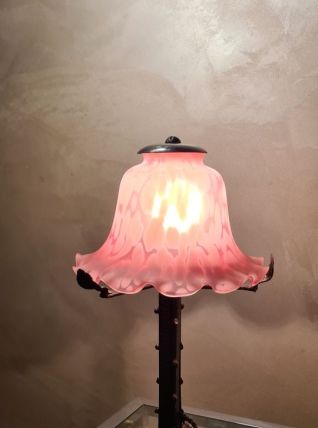 lampe fer forgé 1920 a40 tres beau travail ,  avec jolie tul