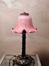 lampe fer forgé 1920 a40 tres beau travail ,  avec jolie tul
