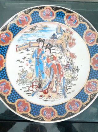 Assiette Murale Figurant Deux Geishas Peint À La Main Cloiso