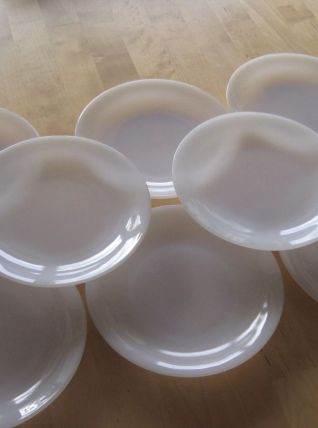 8 assiettes a desserts en Arcopla France  blanche vintage