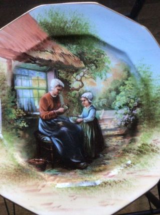 ASSIETTE ANCIENNE PORCELAINE LIMOGES SCENE CHAMPETRE