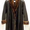 Manteau cuir doublé fourrure, encolure et poignets en vison