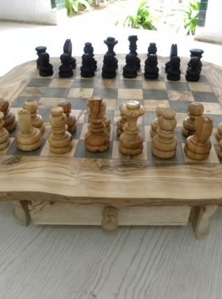 Rustique Jeu d'échecs en bois d'olive bords rugueux natural