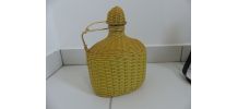 Ancienne carafe/gourde en verre tressée de scoubidou - 2 L
