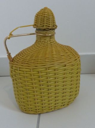 Ancienne carafe/gourde en verre tressée de scoubidou - 2 L