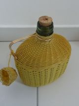 Ancienne carafe/gourde en verre tressée de scoubidou - 2 L