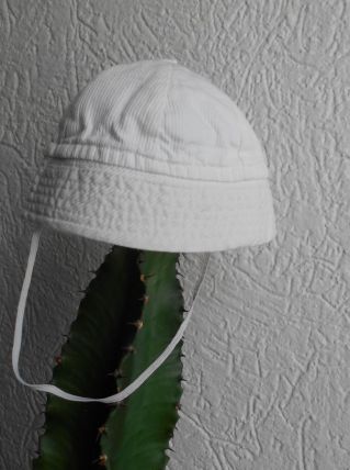 CHAPEAU POUPEE BEBE VINTAGE ANCIEN TBE COTON BLANC 39 CM