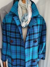 Manteau vintage 70 DEJAC carreaux bleus 