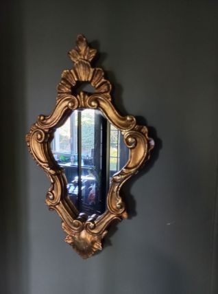 Très Joli Miroir Vintage Doré à la feuille