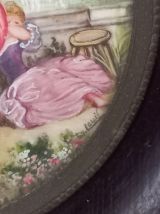 Ancienne Miniature sur ivoire " LA SURPRISE "