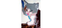 Dessin original chaton dans son panier. Peinture acrylique.