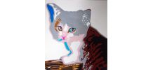 Dessin original chaton dans son panier. Peinture acrylique.