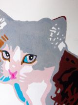 Dessin original chaton dans son panier. Peinture acrylique.