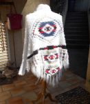 PONCHO BLANC MILLENIUM NEUF AZTEQUE STYLE VANESSA BRUNO T UN