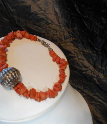 BRACELET EN ECLATS DE CORAIL ANCIEN VINTAGE 17 CM ART NOUVEA