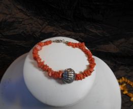 BRACELET EN ECLATS DE CORAIL ANCIEN VINTAGE 17 CM ART NOUVEA