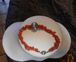 BRACELET EN ECLATS DE CORAIL ANCIEN VINTAGE 17 CM ART NOUVEA