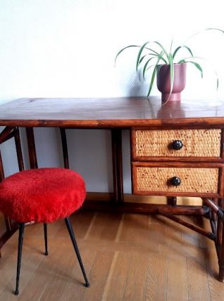 Bureau rotin et bambou 1970 style Maugrion