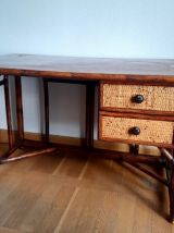 Bureau rotin et bambou 1970 style Maugrion