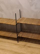 etagere  mural ou sur pied  metal et rotin 1950  a 70     ,8