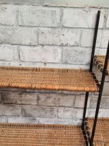 etagere  mural ou sur pied  metal et rotin 1950  a 70     ,8