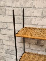 etagere  mural ou sur pied  metal et rotin 1950  a 70     ,8