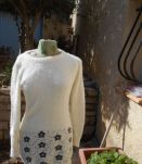 ROBE PULL BLANC FLEURS GRIS T 38-40 QUASI NEUF STYLE VANESSA