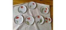 6 assiettes en porcelaine peintes à la main  "coquelicots"