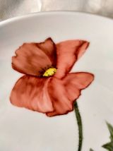 6 assiettes en porcelaine peintes à la main  "coquelicots"