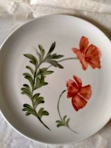 6 assiettes en porcelaine peintes à la main  "coquelicots"