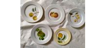 5 assiettes à dessert peintes à la main décor "fruits"