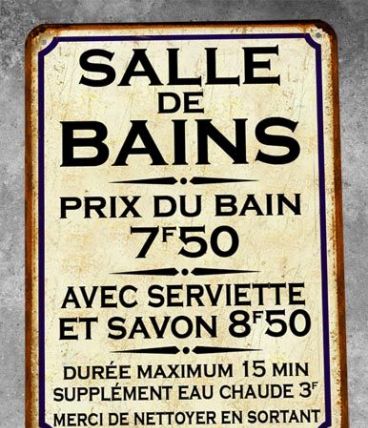 Lot de 3 plaques en métal, Salle de bain et toilettes et Lic