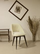 Chaise année 1970 Entièrement restaurée tissu effet fourrure