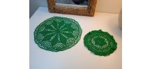 Lot de 2 napperons crochetés main, coton vert