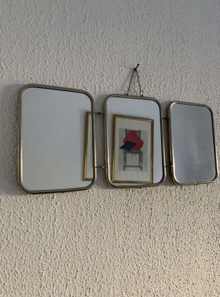 Miroir vintage 1960 triptyque barbier marine - 19 x 43 cm