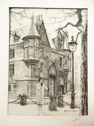 DESSIN AU FUSAIN HOTEL DE SENS 1967