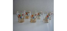 6 Anciens Verres à Liqueur Liseré Or et Décor Floral