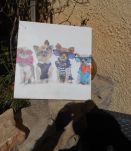 TOILE IMPRIMEE PETITS CHIENS TABLEAU TBE  40 X 40 CM