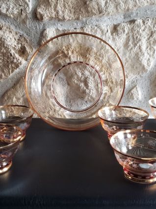 Saladier + 8 coupelles liséré doré et rouge