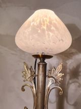 lampe bronze et laiton art nouveau , tulipe verre clichy  un