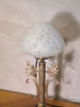 lampe bronze et laiton art nouveau , tulipe verre clichy  un