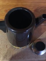 Cafetière émaillée vintage marron fleurs orange et jaunes