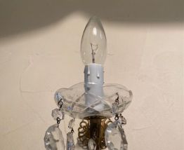 Paire d' appliques vintage à 1 lumières en bronze &amp; pampille