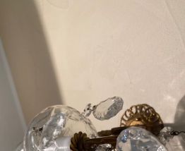 Paire d' appliques vintage à 1 lumières en bronze &amp; pampille