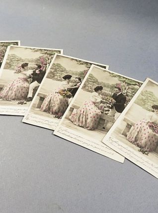 COLLECTION DE 5 CARTES POSTALES ROMANTIQUES 