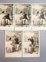 COLLECTION DE 5 CARTES POSTALES ROMANTIQUES 