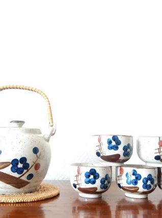 Service à thé en grès aux groseilles, Japon vintage 