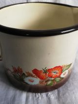 Ancien pot, mesure à lait tôle émaillée peinte