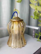 Duo lampes tulipes verre cannelé doré